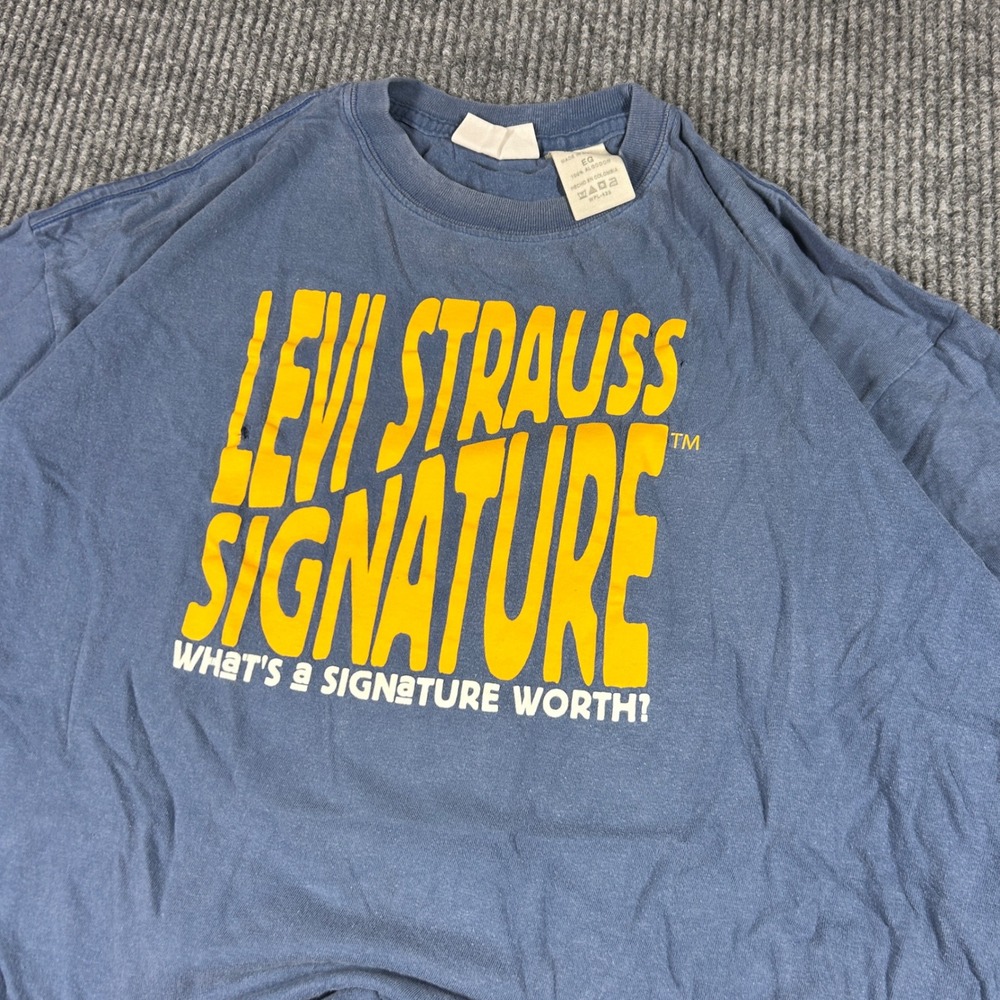 Levi Strauss Signature Shirt Mens XL Blue Graphic Vintage Distressed Cotton